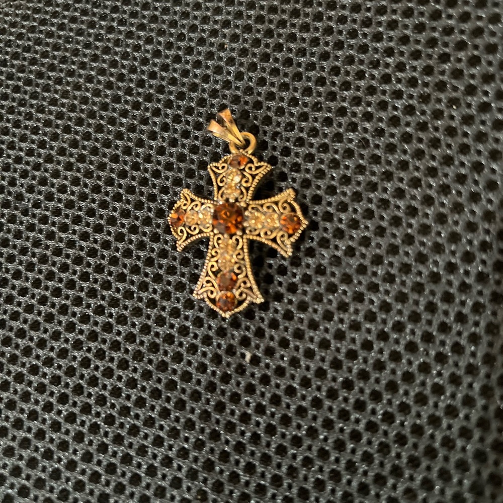 Beautiful Retro Bronze and ruby cross pendant